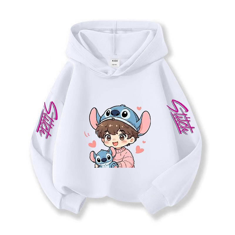 2025 New Christmas Gift Girls Hooded Sweatshirt Children's Pullover Cute Stitch Print Long Sleeved Soft Winter Top
