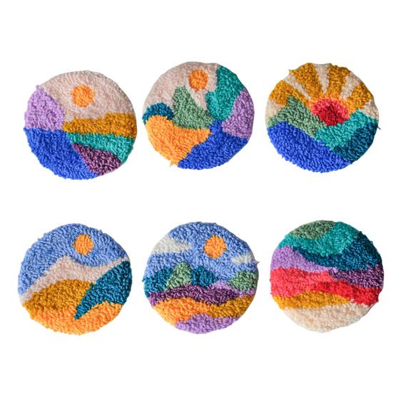 

DIY Mushroom Coaster Kit Punch Needle Embroidery Set 6 Mushroom Patterns with Yarns