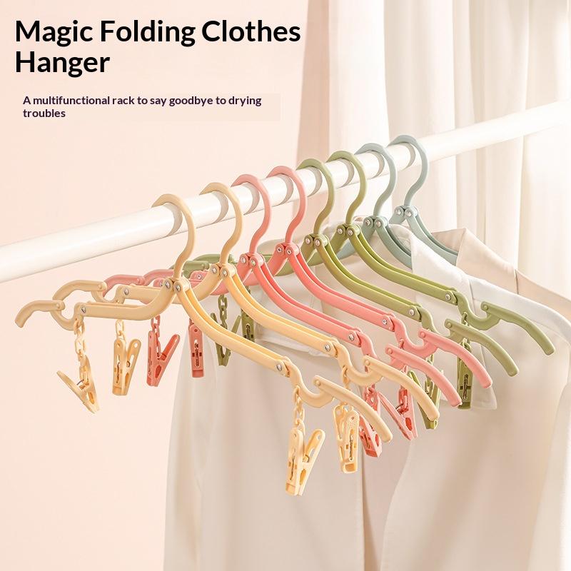 Foldable Clothes Hanger Anti Slip Clips Compact Space Saver Rack for Travel Camping Home Student Dorm