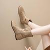 Krazing Pot Cow Split Leather Round Toe Size 43 Increaseing Summer Boots Fashion Hollow Decorations Buckle Summer Boots