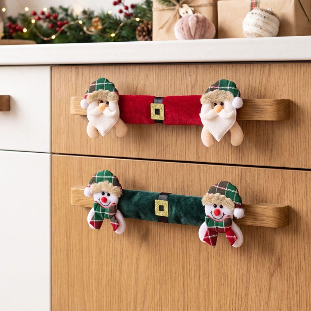 Christmas Theme Christmas Fridge Handle Covers Santa Snowman Reindeer Anti-Static Refrigerator Door Handle Protector Detachable