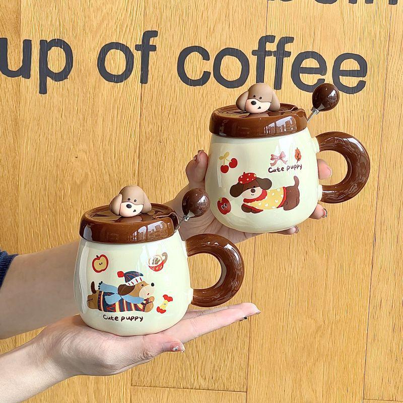Wysokiej jakości ceramiczny kubek z pokrywką w kształcie szczeniaka kiełbaski, uroczy kubek dla dziewczyn, kubek na kawę lub mleko do biura