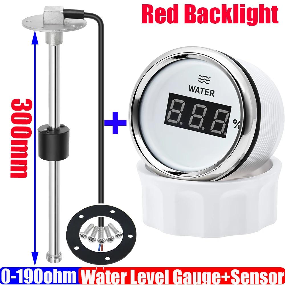 Digital 52mm Water Level Gauge+Water Level Sensor 100-500mm Red Light Water Tank Meter Indicator 0-190 OHM for Car Yacht 12V 24V