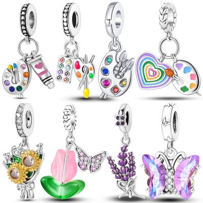 Silver Plated Artist Paint Palette Pendant Charms Beaded Fit Original  Necklace Bracelet Women Fashion Jewelry