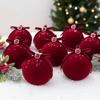 Shatterproof Plastic Flocked Xmas Baubles Flocked Velvet 8cm Tree Baubles Christmas Balls  Ceiling
