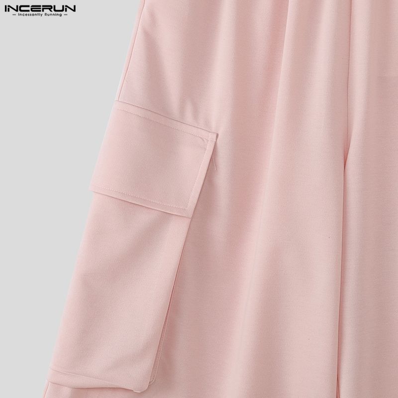 INCERUN Summer Men Elastic Waist Pockets Casual Loose Shorts Pants Capri