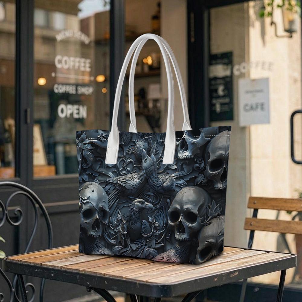 Gothic Skull Crow Print Casual Daily Tote Bag For Shopping Outdoor