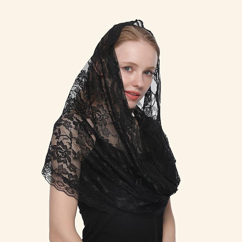 Embroider Lace Scarf Church Shawl Women Solid Color Wedding Temperament Veil Scarf 53*55Cm