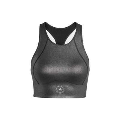 Damski sportowy top bez rękawów z błyszczącym nadrukiem logo w jednolitym kolorze, czarny HG6880