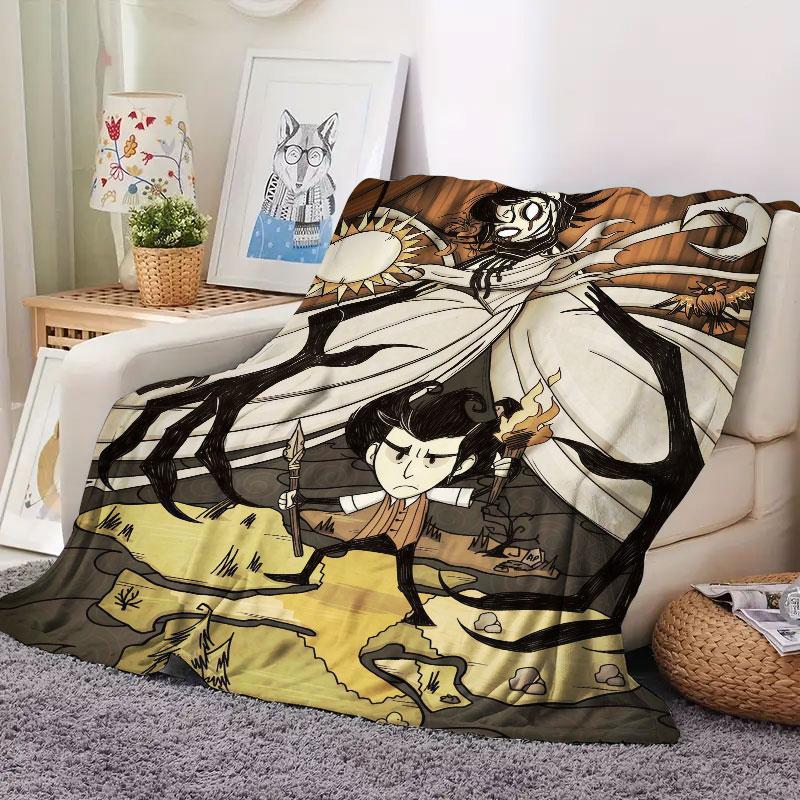 1Pc Don'tStarve Print Flannel Blanket, High Quality Comfortable for All Seasons, Home Decor, Warmth and Comfort, Perfect for Christmas Gifts