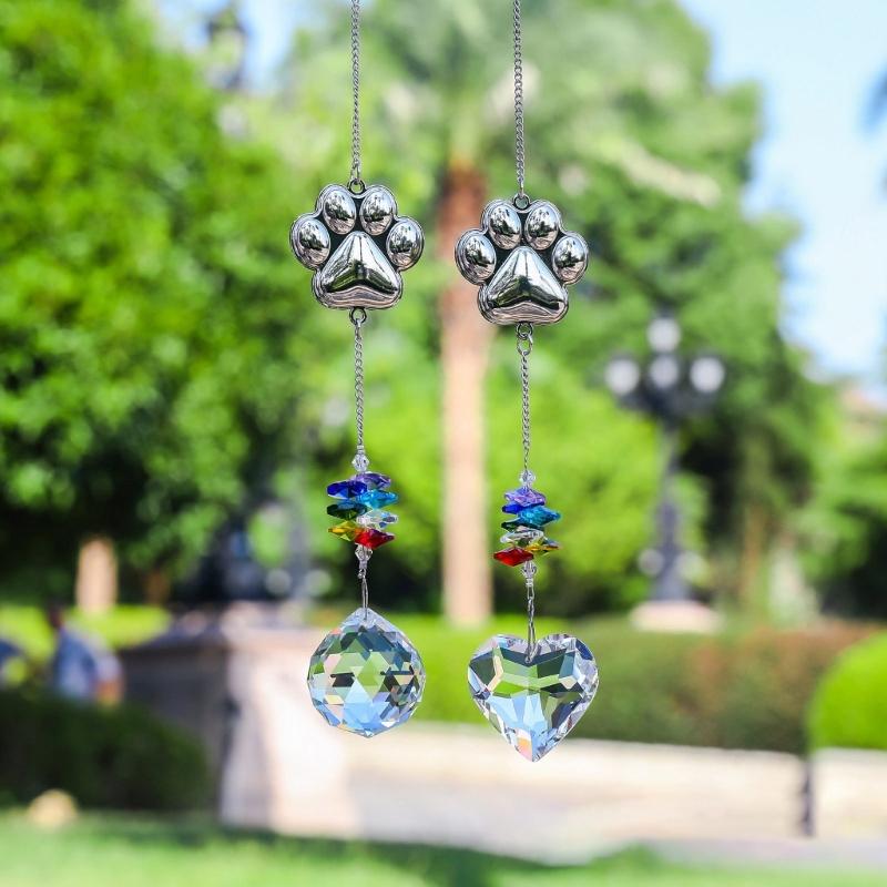 Crystal Pet Memorial Suncatchers Metal Alloys Cats Dog Paws Design Pendant Home Decoration Window Hanging Ornament Gift