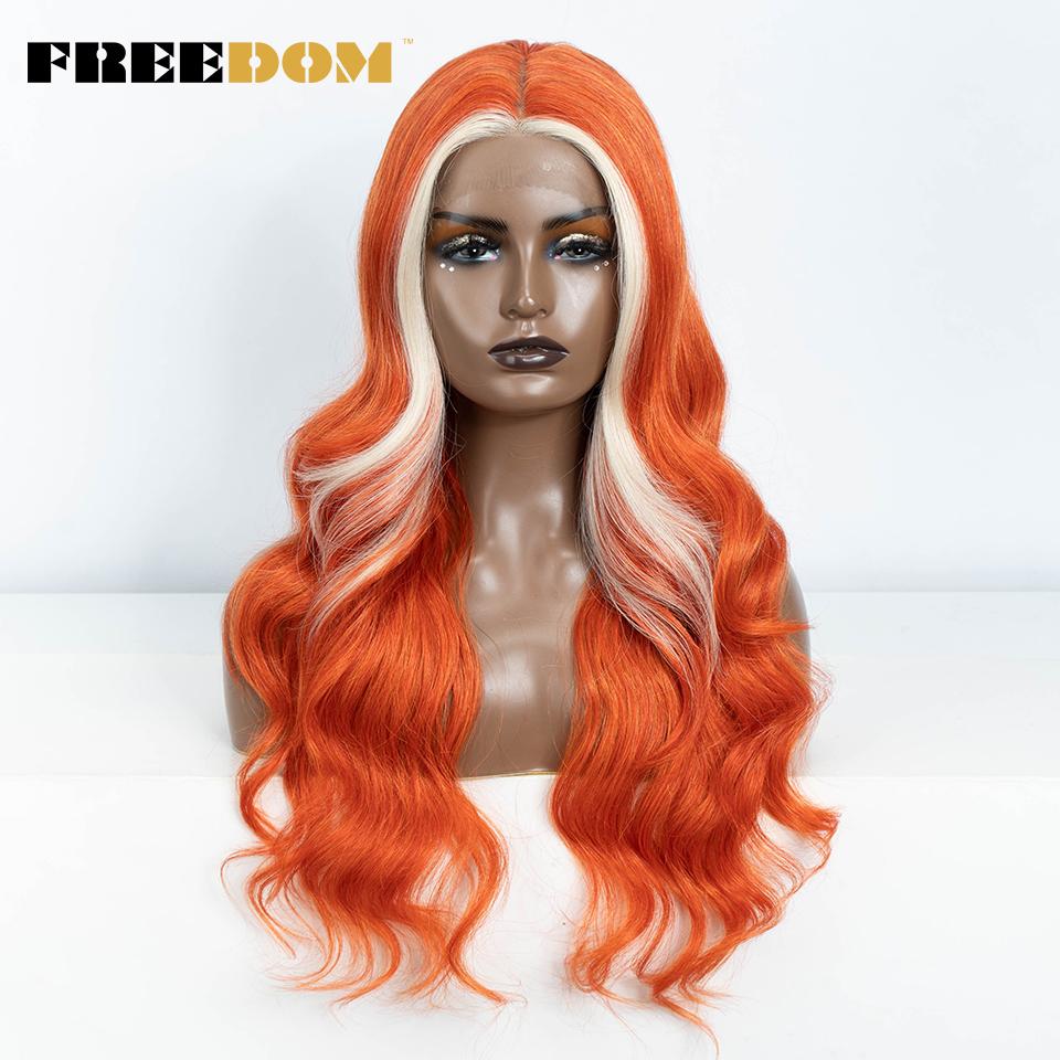 

FREEDOM Synthetic Lace Front Wigs For Women 26“ Highlight Honey Brown Body Wave Wig Ombre Blonde Lace Wig Synthetic Cosplay Wig (as the picture,26inches)