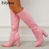 Eilyken Winter Serpentine Knee Boots For Women Designer Chunky High Heel Shoes Zipper Long Thigh High Botas Mujer