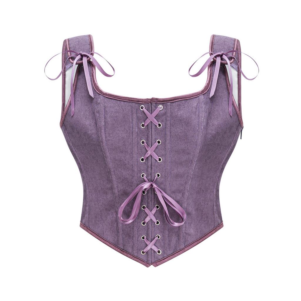 Top Corsetto Stringivita da Donna Corto con Stecche Modellante Vita Allacciatura Senza Maniche Gilet Capo Esterno