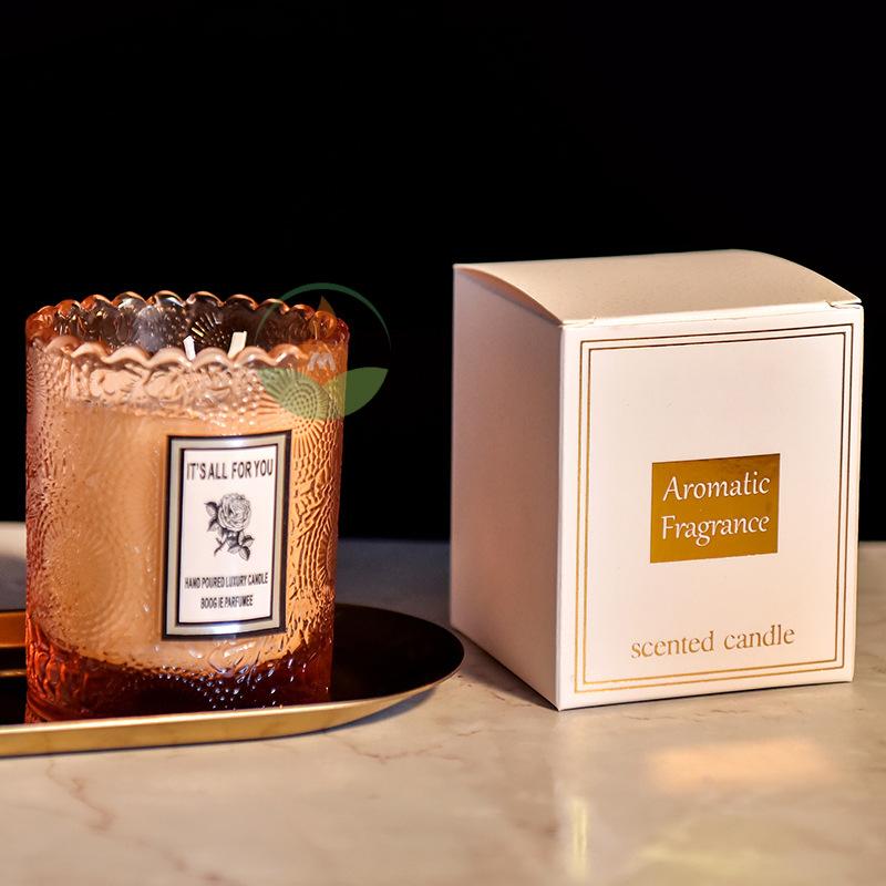 

Handmade Embossed Glass Cup Scented Candle Creative Home Scented Candle Souvenir Candle Orange, Lychee White Tea