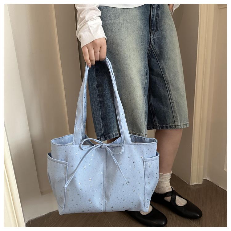 Simple Star Pattern Canvas Tote Bag for Women Large Capacity Casual Shoulder Handbag KTB