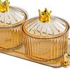 Dried Fruit Plate Appetizer Serving Tray 3 Grid with Lid Covered Candy Jar Seasoning Organizer for