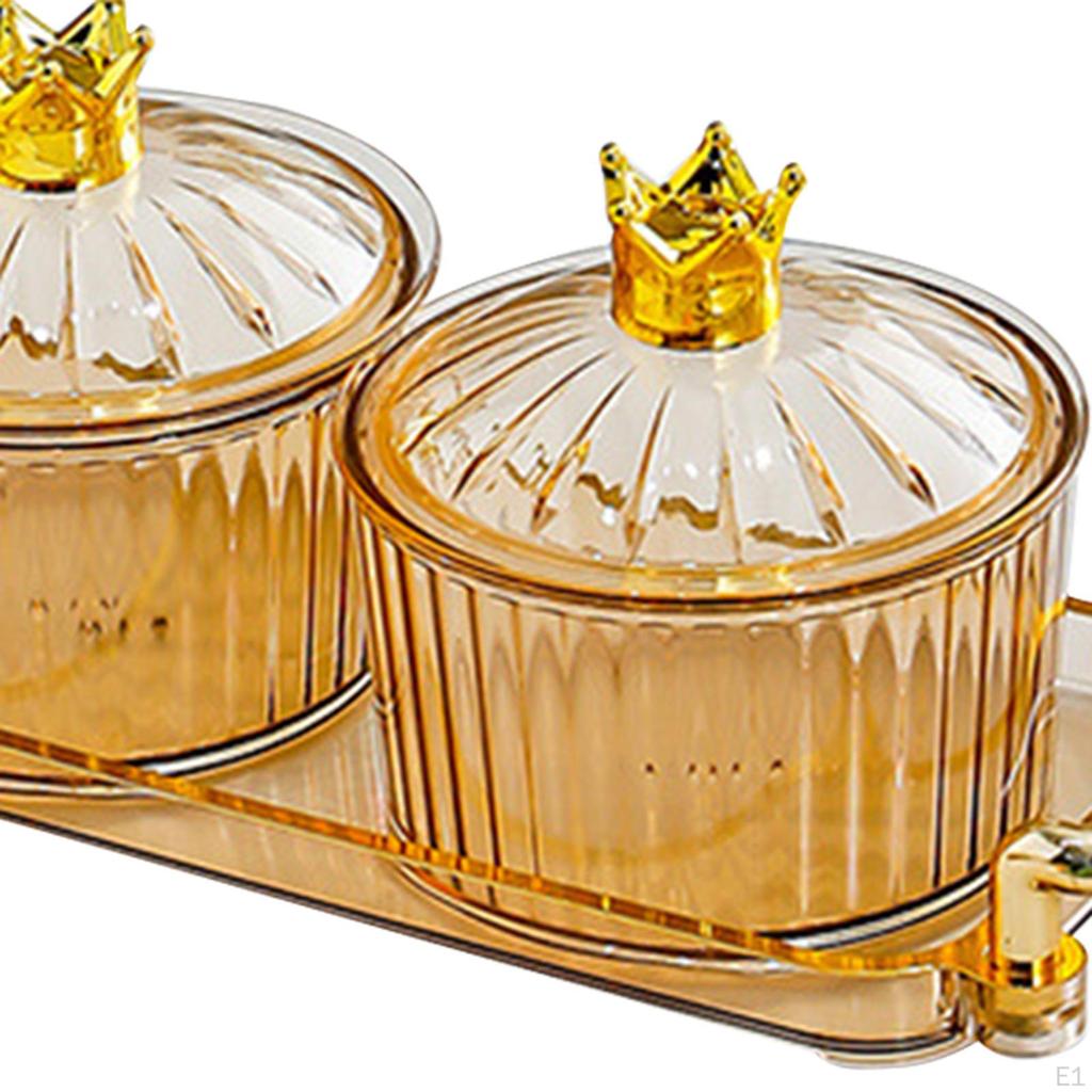 Dried Fruit Plate Appetizer Serving Tray 3 Grid with Lid Covered Candy Jar Seasoning Organizer for