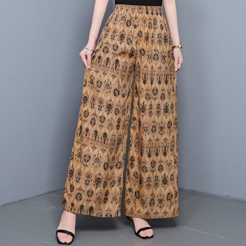 Summer Wide Leg Pants for Women High Waist Vintage Clothes Plus Size Loose Elastic Waist Casual Pants