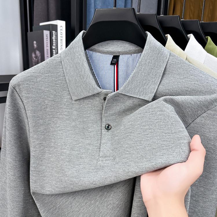 Men's 2026 Spring Breathable Cotton Long-Sleeve Polo Shirt with Side Slits