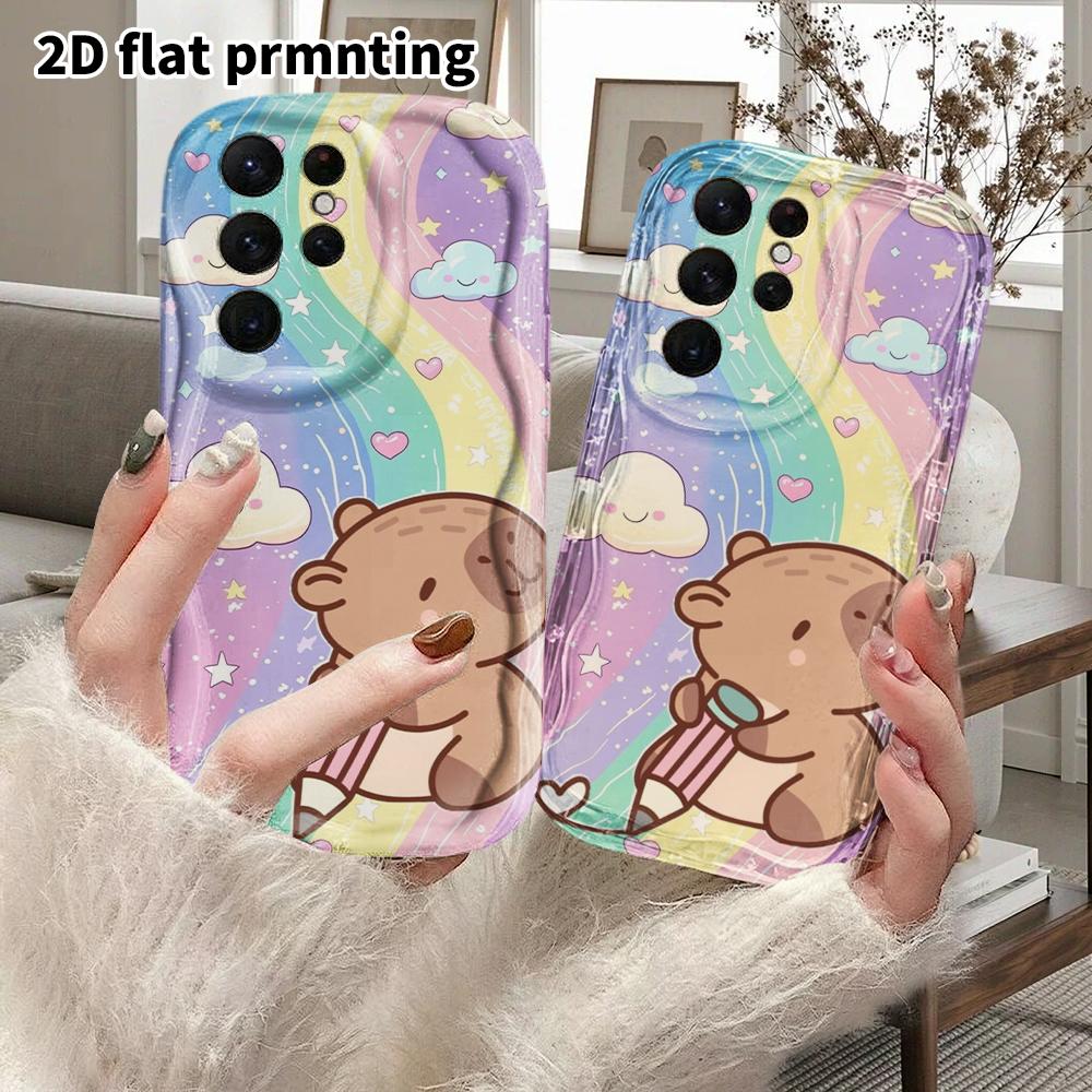 Phone Case: 2D Flat Samsung Galaxy A34 A35 M05 M06 S20 S22 S21 FE Plus 5G Protective Case, Couple Style, Holding a Pencil Capybara, Christmas and Hall