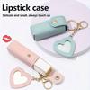 Solid Color Long Lipstick Makeup Bag + Heart-Shaped Small Mirror Pendant] Lipstick Storage Tool, Mini Lip Balm Organizer