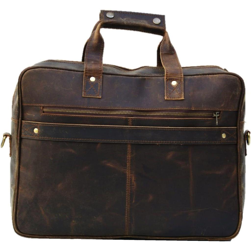 Mens Messenger Bag 16 Inch Vintage Genuine Leather Briefcase Large Computer Laptop Shoulder Bag Brown