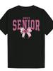Black 2025 Senior Graphic T-shirt - Casual Summer Round Neck Polyester Tee with Pink Lettering & Bow Design