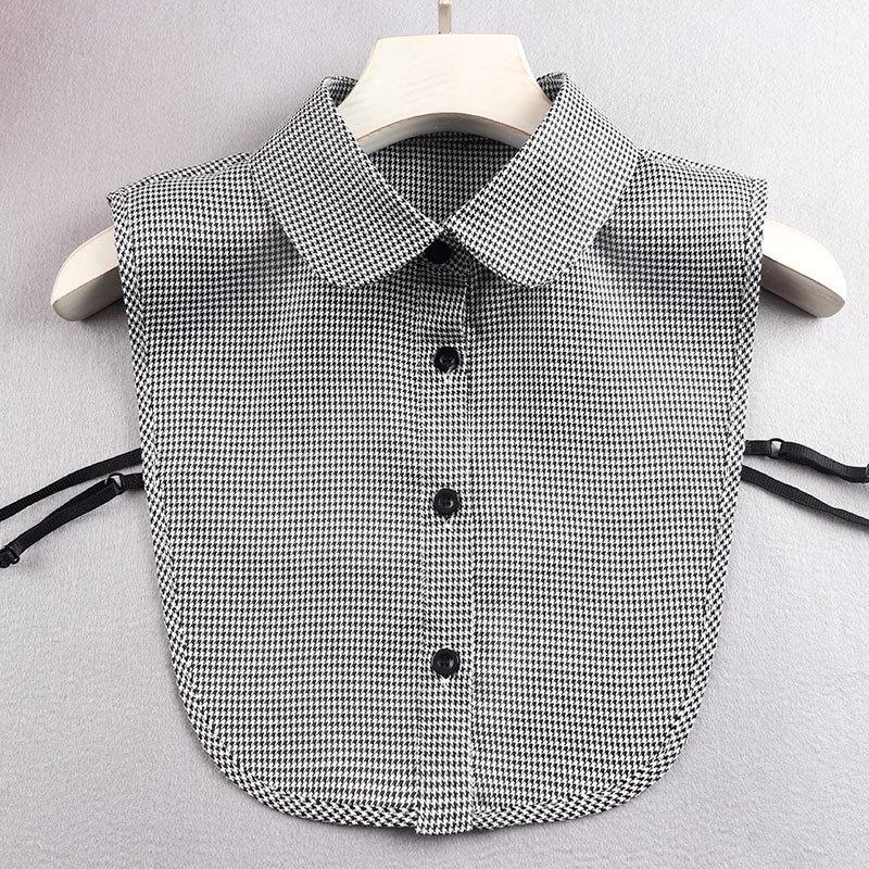 Women's Trendy Houndstooth Peter Pan Fake Collar Shirt