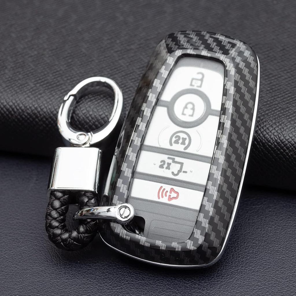 Kohlefaser Auto Schlüsselanhänger Hülle Kette Kompatibel mit Ford F-150 Raptor Explorer Escape Fusion Bronco Sport Edge Lincoln Corsair Nautilus