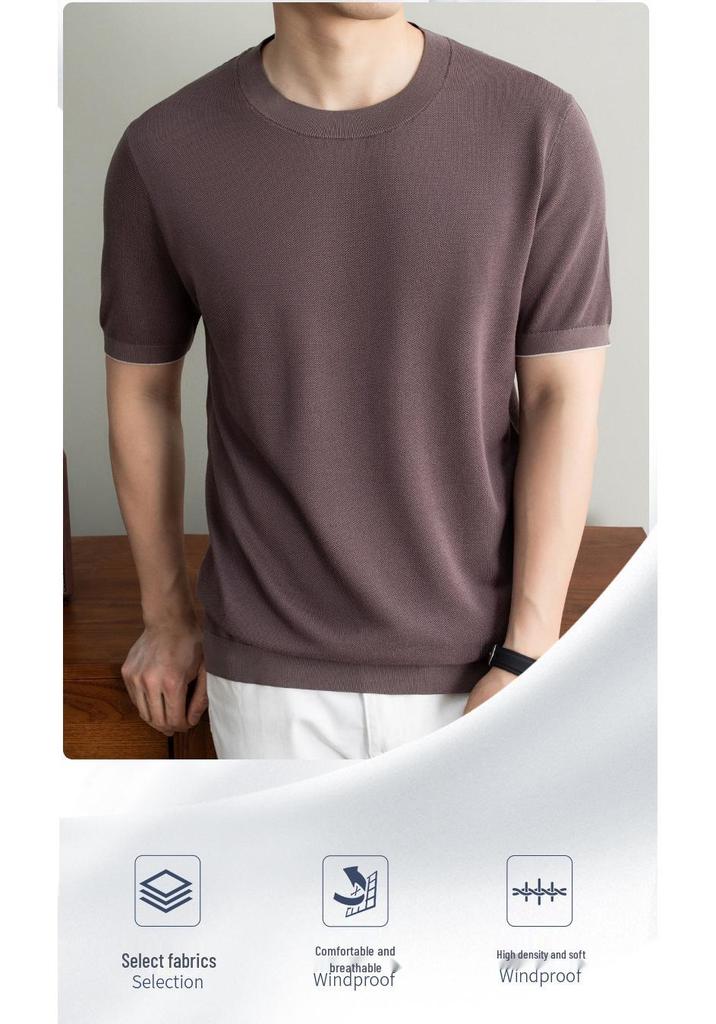 Men's Cool Breathable Tencel Lyocell Knit T-Shirt - Round Neck, Short Sleeves, Casual, Summer Silk Top