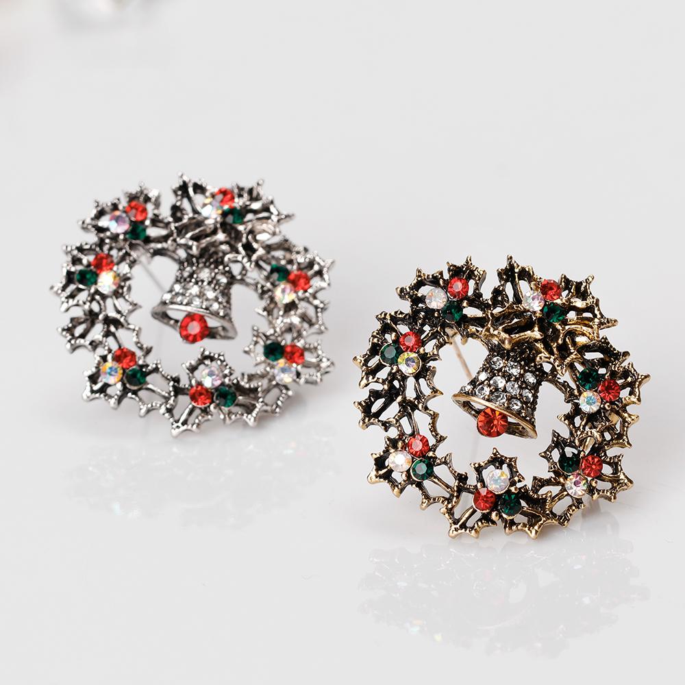 Rinhoo Vintage Christmas Tree Brooch Rhinestone Flower Bell Elk Brooches For Women Collar Lapel Pin Decoration Jewelry Xmas Gift