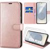 Protective Case - BOOLING - Samsung Galaxy S25 Plus - Pink PU Leather - 2 Tempered Glasses - Shockproof