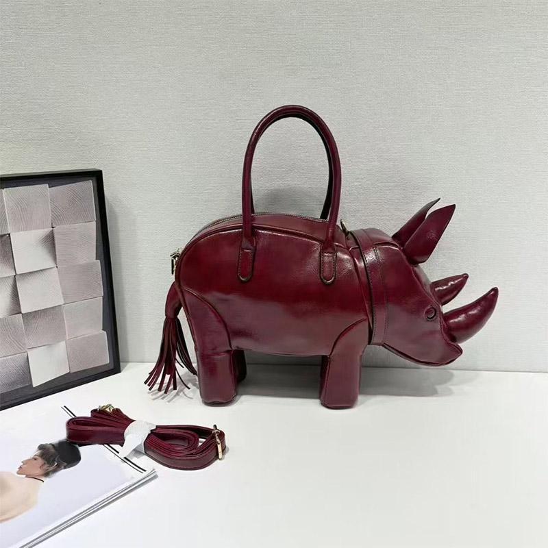 

Creative Fashion Handbag New Rhino Shape Shoulder Bag High Quality Pu Versatile Zipper Luxury Retro Casual Messenger Bag Wallet красный