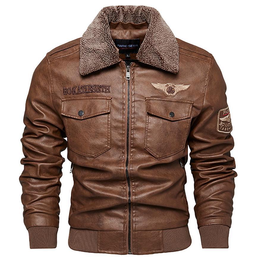 Men's Autumn/Winter PU Leather Motorcycle Jacket, Lapel, Plus Velvet, Trendy Large Size