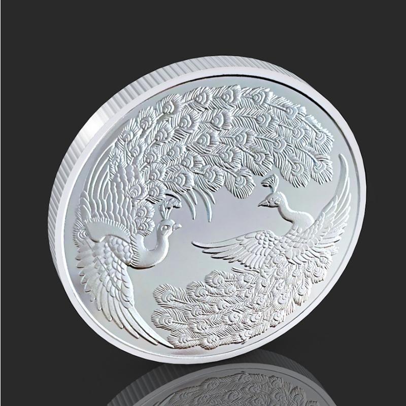 

Peacock coin, China-Chic small gift, Chinese style commemorative medal, decorative handicraft, badge, friend gift срібний