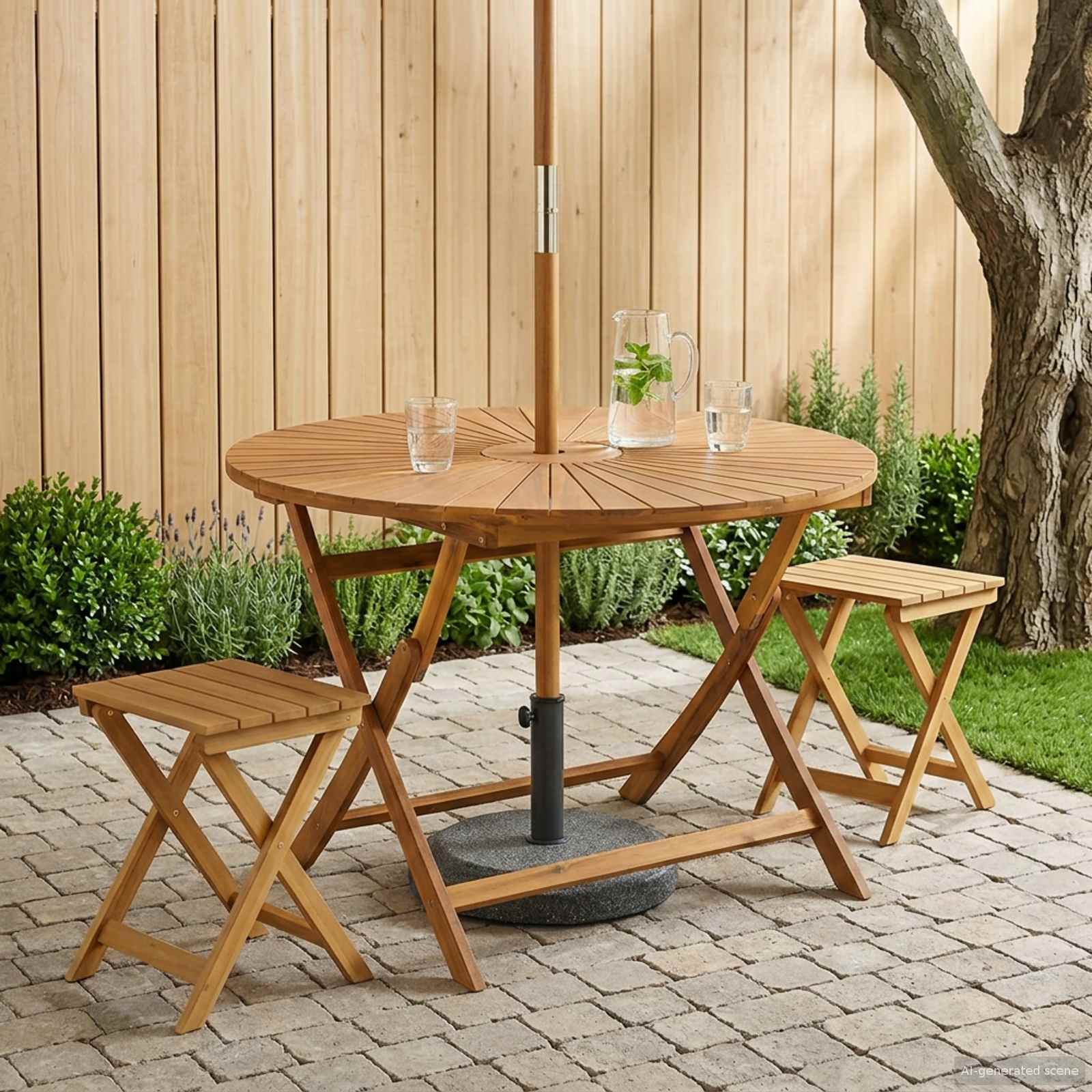 Klappbarer Gartentisch Natur Ø110 x 75 cm Massives Akazienholz