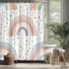 Cute Rainbow Polka Dot Shower Curtain Waterproof Bathroom Decor Pastel Arched Shower Liner Kids Nursery Modern Home Accent