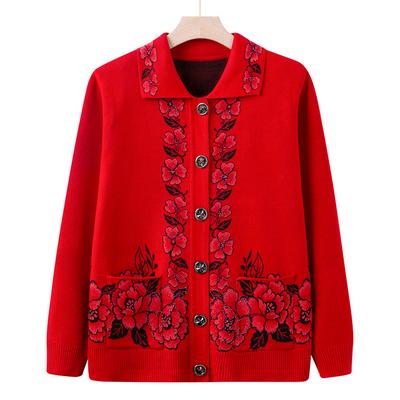 Mom Autumn Sweater Coat Mother-in-law Knitted Cardigan Old Lady Clothes Lapel Winter Clothes Elderly Grandma Sweater
