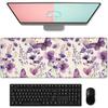 Floral & Butterfly Gaming Mouse Pad, Large Soft Purple Flower Desk Mat for Keyboard Computer Laptop, Non-Slip Rubber Base Extended Desktop Mousepad