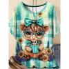 Plus Size Casual Crew Neck Short Sleeve Cartoon Animal Print T-Shirt - Soft Stretch Polyester Fabric Spring and Summer Womens Relaxed Fit Clothing