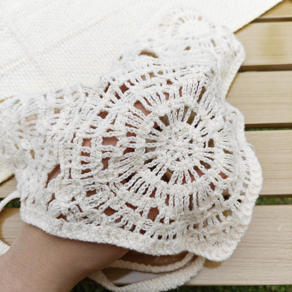Retro Knitted Triangle Headband Handmade Crochet Hollow Floral Bandana French Sweet Hair Scarf Kerchief Korean Photo Headscarf