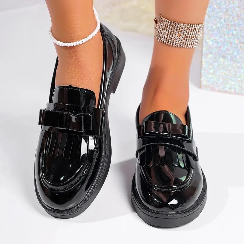 Fashion 2025 Classics Loafers Women's High Heels Round Toe Low Heel Outdoor Daily & Office Pumps Women Bow Tie Slip on Plus Size Shoes
