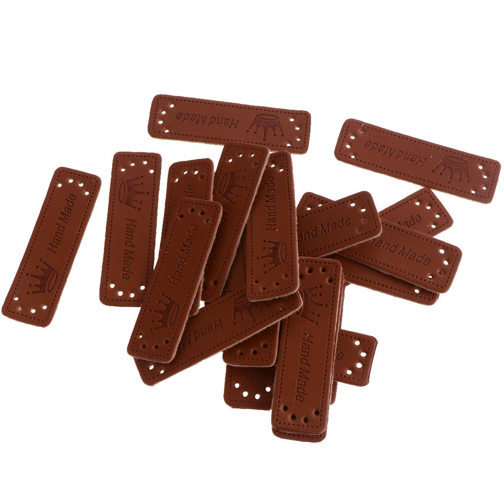 20 Pcs PU Leather Labels Handmade Embossed Tags DIY Sewing Embellishments Craft