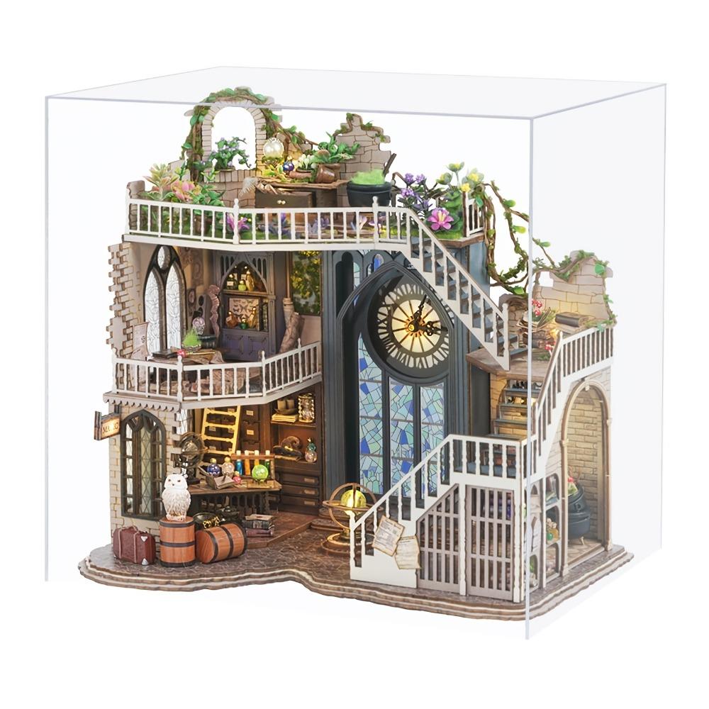 

DIY Miniature Dollhouse Wooden Furniture Kit, Handmade Mini Modern Model with Dust Cover