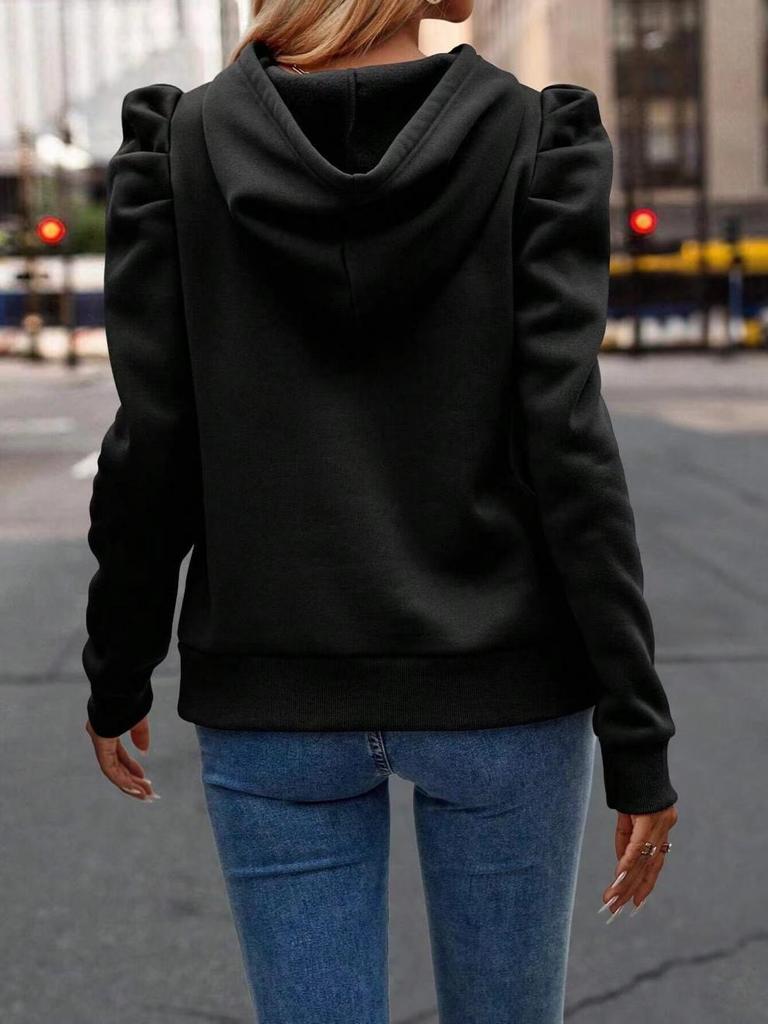 Women's 2024 Autumn/Winter Stacked Collar Hooded Solid Pullover Sweatshirt