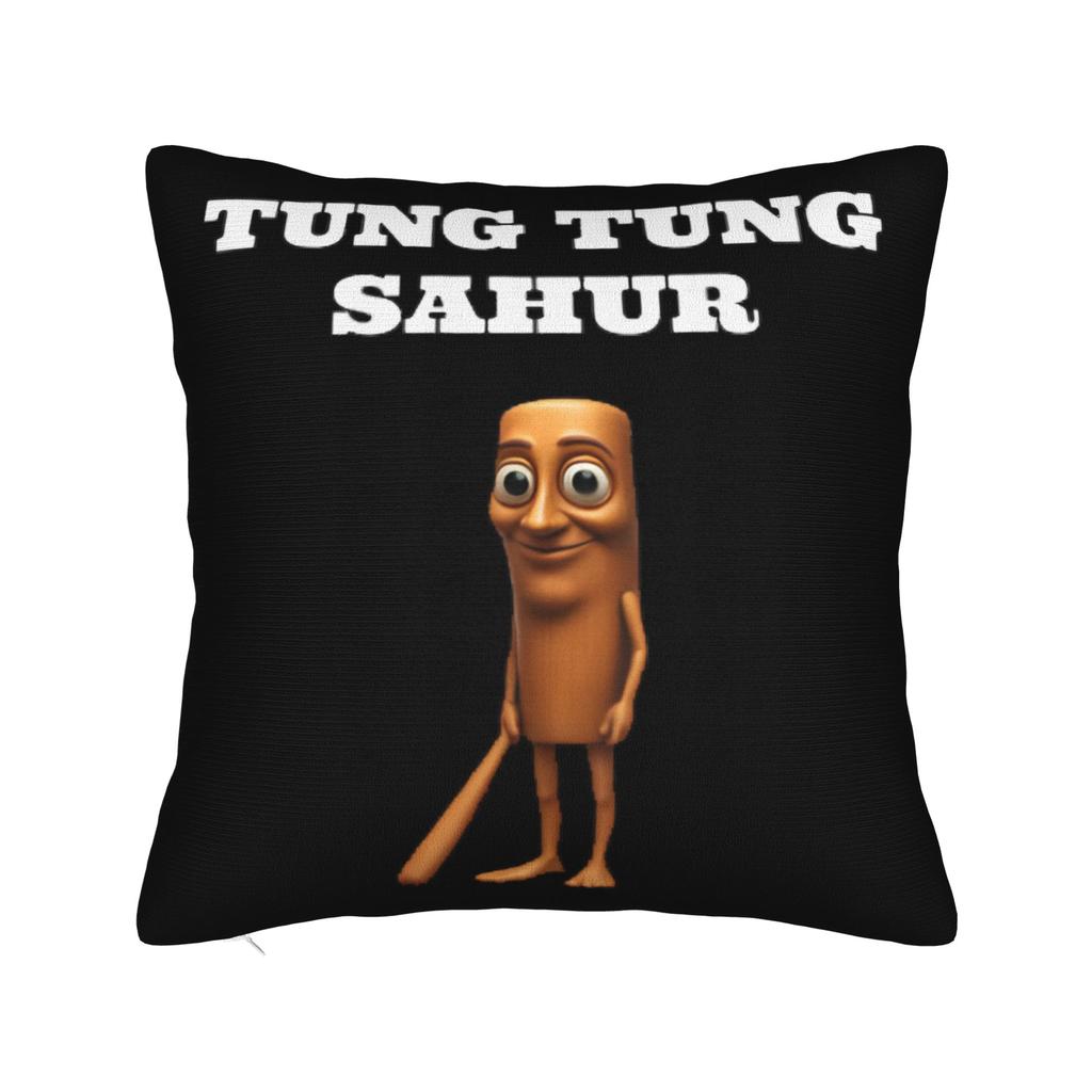 Tung Tung Tung Sahur Face Square Pillow Cases Italian Brainrot Cushion Covers Customized Decorative Pillowcase for Car 40x40cm