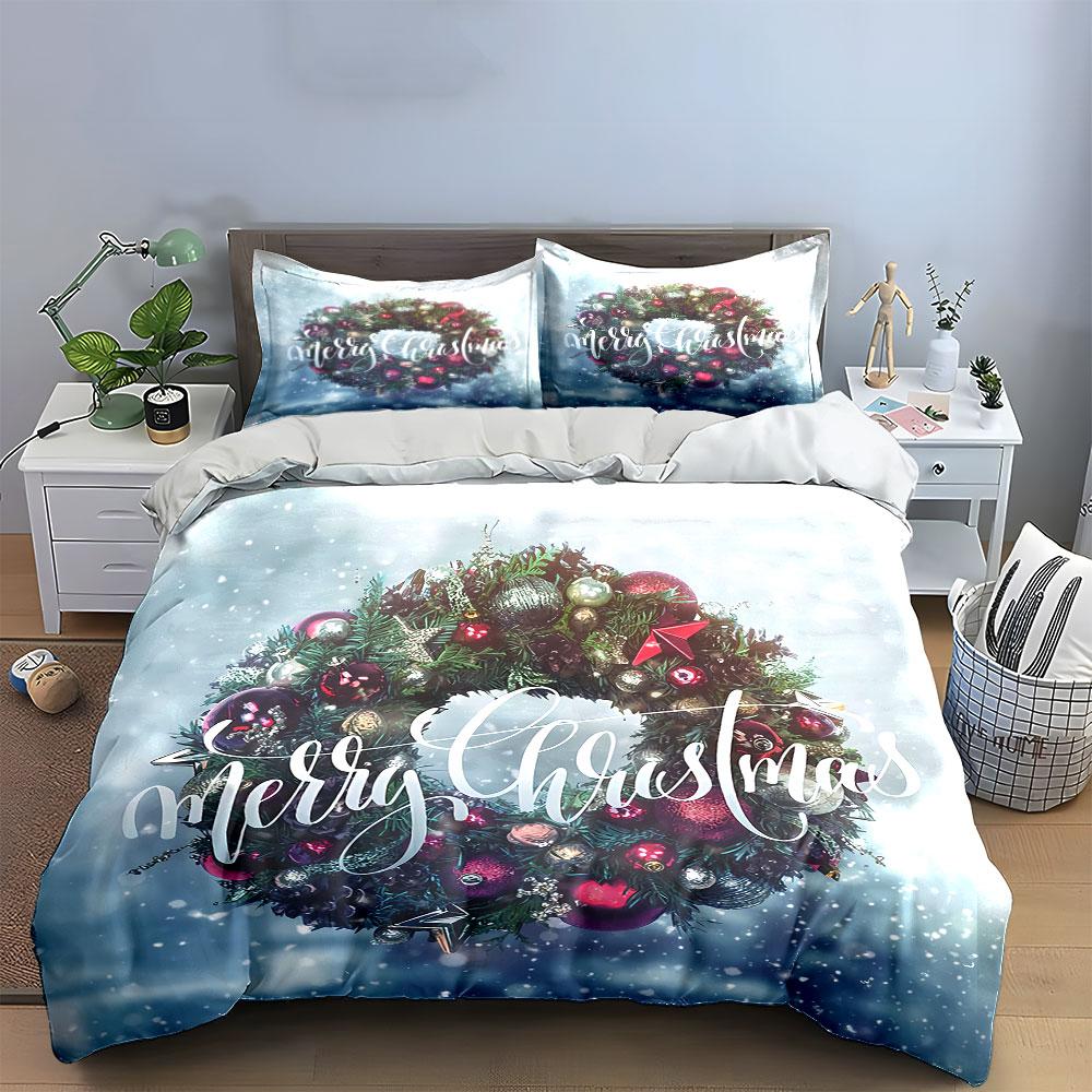 Christmas Wreath with Snowflakes Bedding Duvet Cover Set Duvet Cover Pillowcases (1*Duvet Cover 2*Pillowcases, without duvet insert)