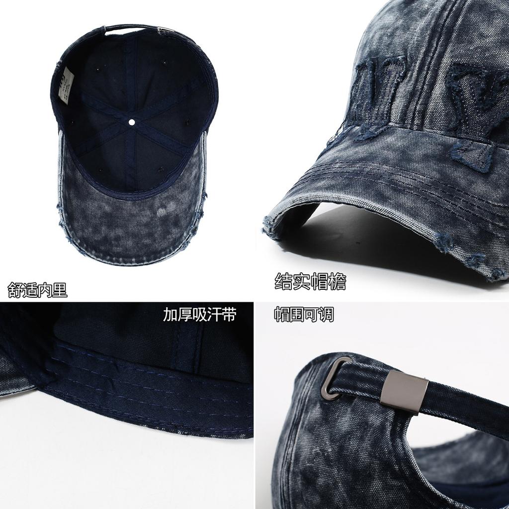 Washed old denim baseball cap men's and women's retro embroidered cap sunshade sunscreen casual versatile hat