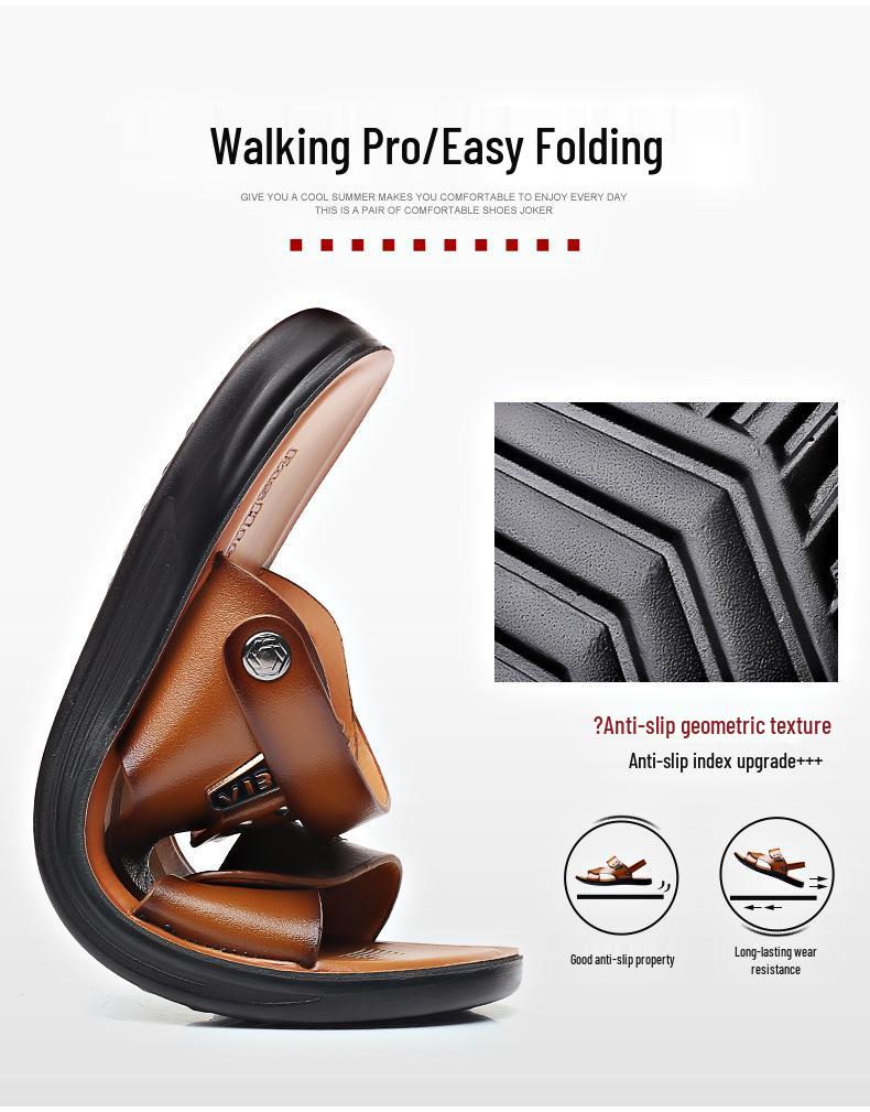 2025 Heren Slijtvaste Bruine Leren Sandalen - Jeugdtrend, Antislip, Ademend, Zomer Strand Schoenen.